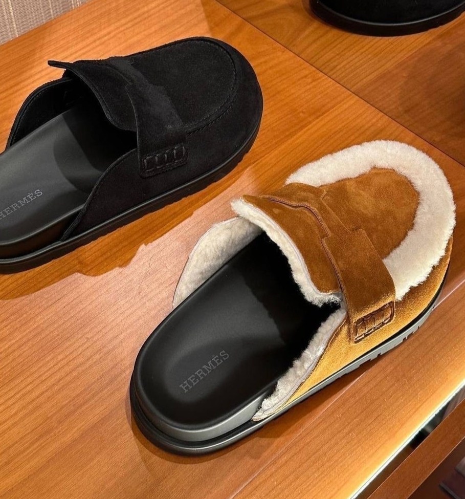 ,мюли эрмес с мехом,мюли с мехом,замшевые мюли,мюли женские