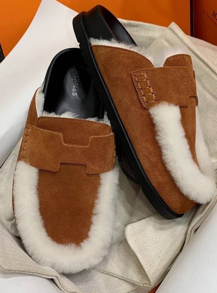 ,мюли эрмес с мехом,мюли с мехом,замшевые мюли,мюли женские