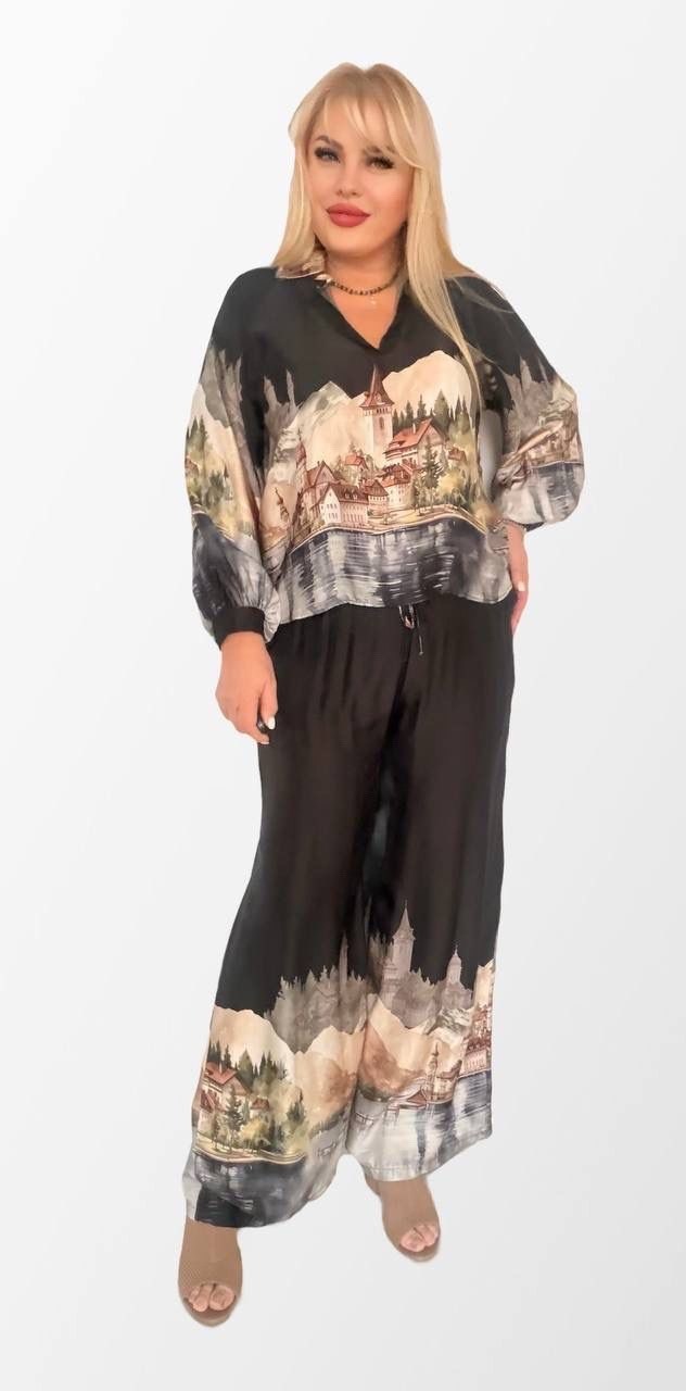 одежда для женщин,костюм,широкие брюки,блуза нарядная