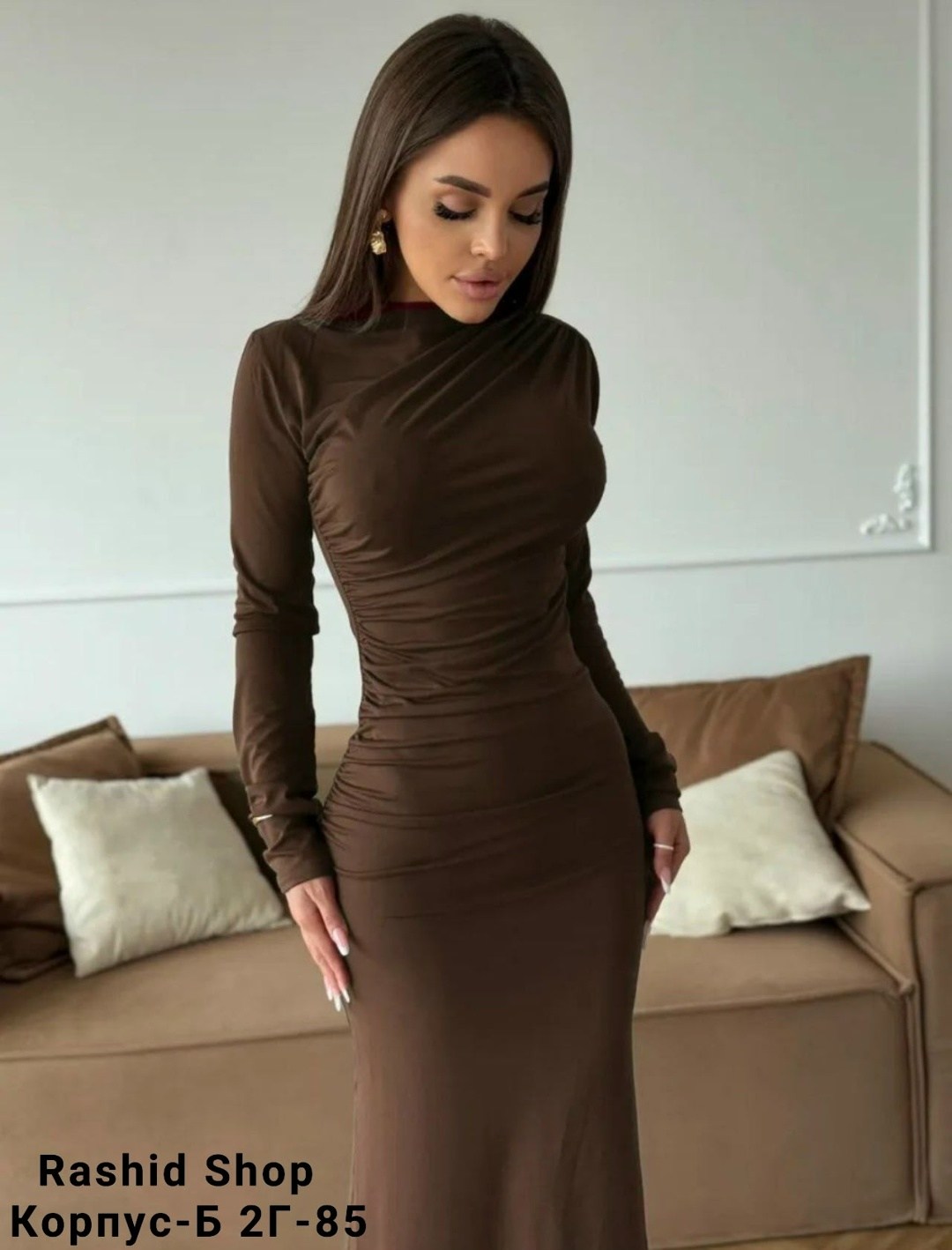платье лапша длинное с рукавами облегающее sasheline,коричневое платье,платье,платье облегающее,трикотажное платье