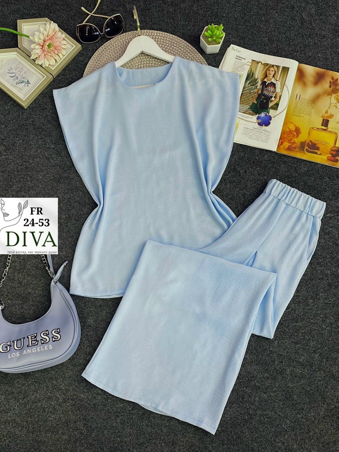 костюм летний льняной с брюками палаццо и топом modero,костюм с брюками,широкие брюки,женский костюм с брюками,летние брючные костюмы