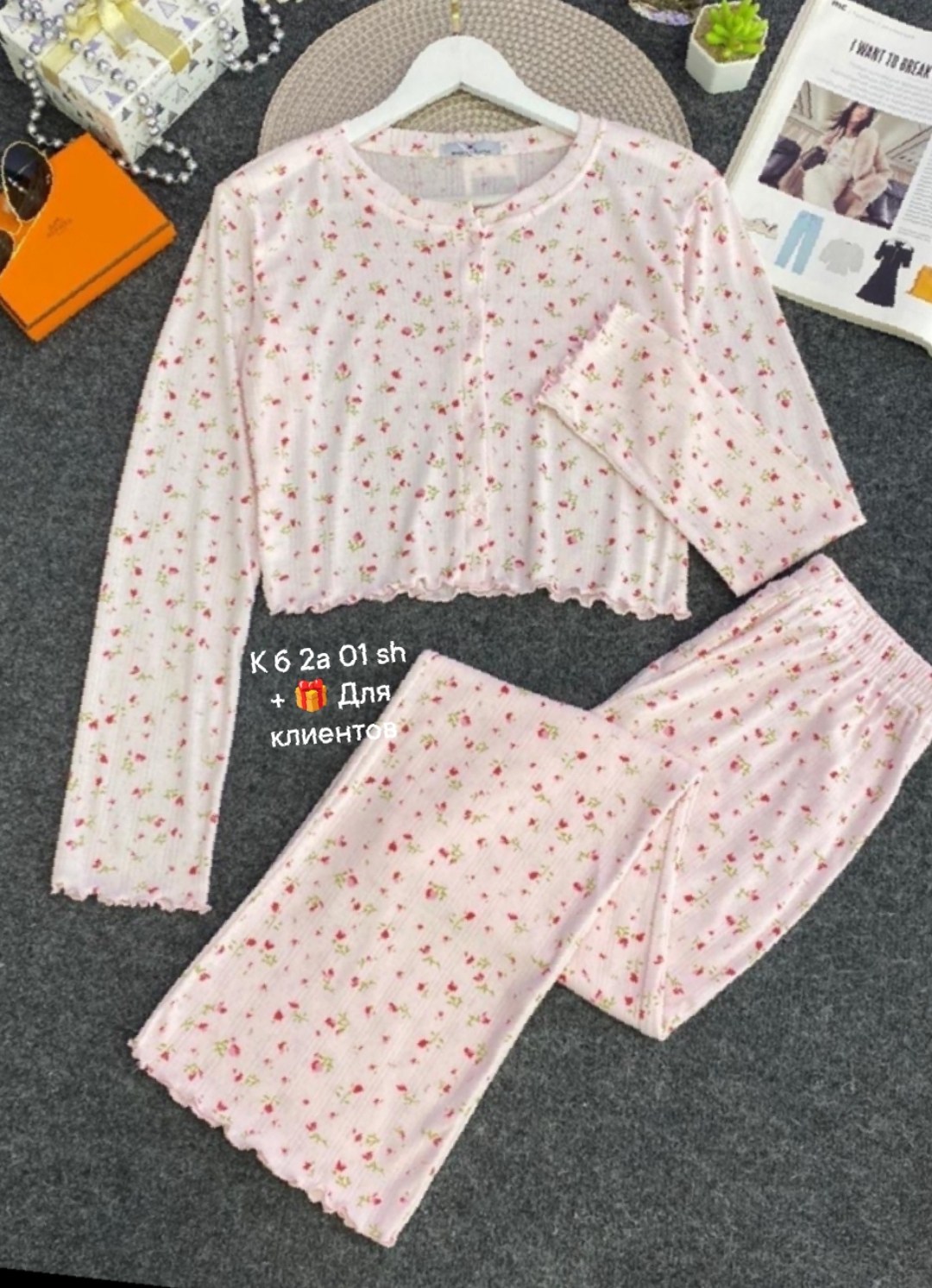 пижама муслиновая со штанами isabella dreams,пижама для женщин,женская пижама,пижама,пижама со штанами с принтом ysense