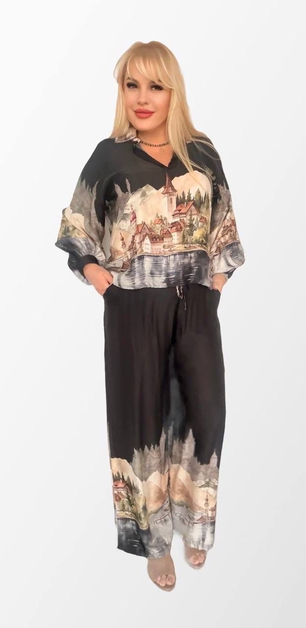 одежда для женщин,костюм,широкие брюки,блуза нарядная