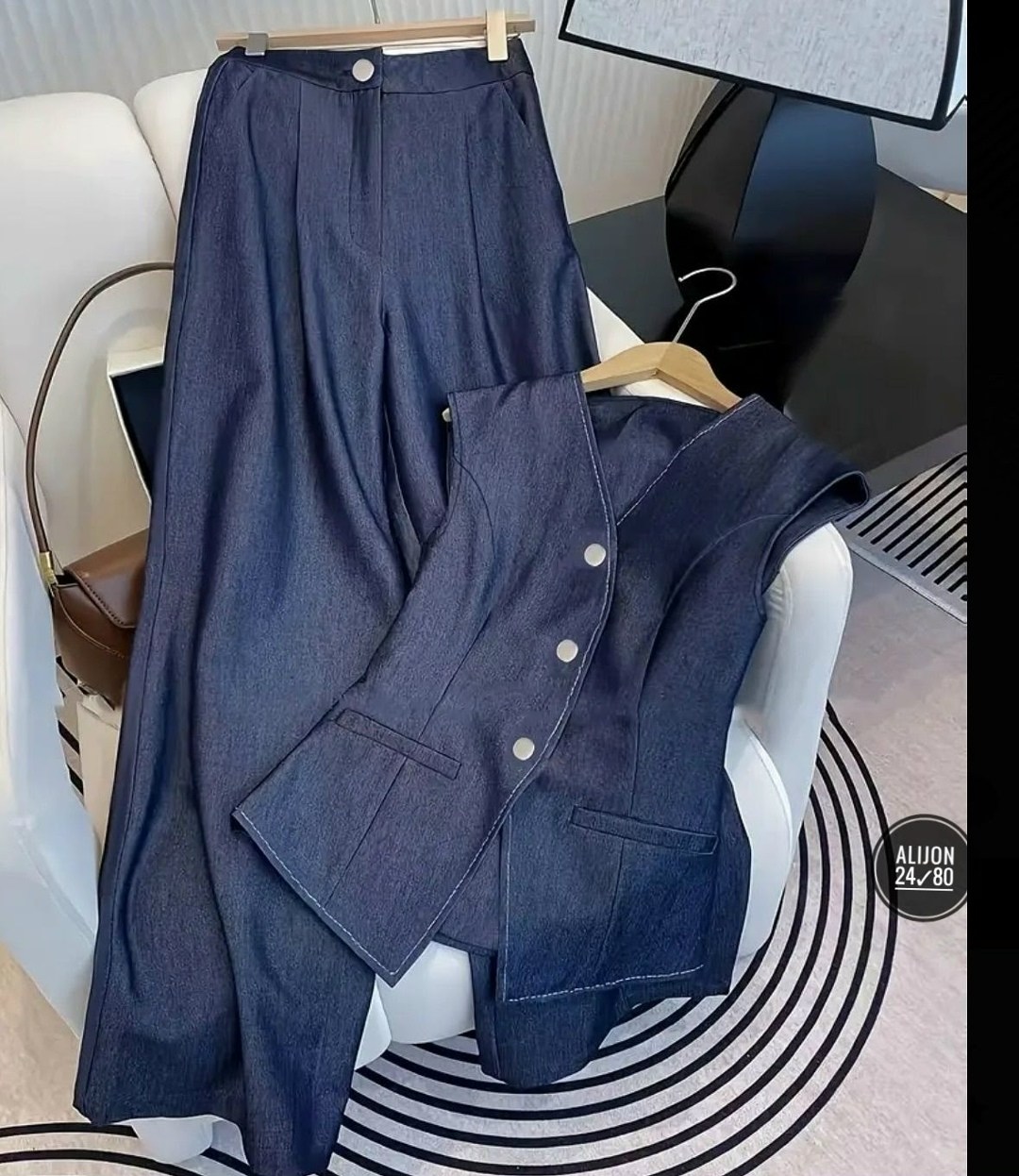 джинсовый костюм брючный палаццо с жилетом vera nova,джинсовый костюм,джинсовые костюмы женские,женские костюмы,костюм брючный синий