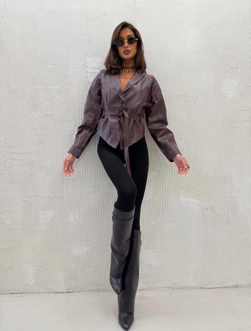 кожаная куртка,косуха куртка кожаная с поясом chauzi,куртка косуха,женская кожаная куртка,женская кожаная куртка с поясом