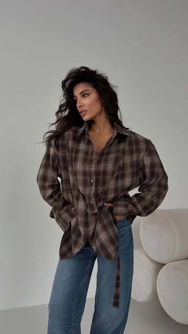 рубашка оверсайз стильная,рубашка модная,рубашка оверсайз в клетку dinalux,рубашка в клетку оверсайз удлиненная