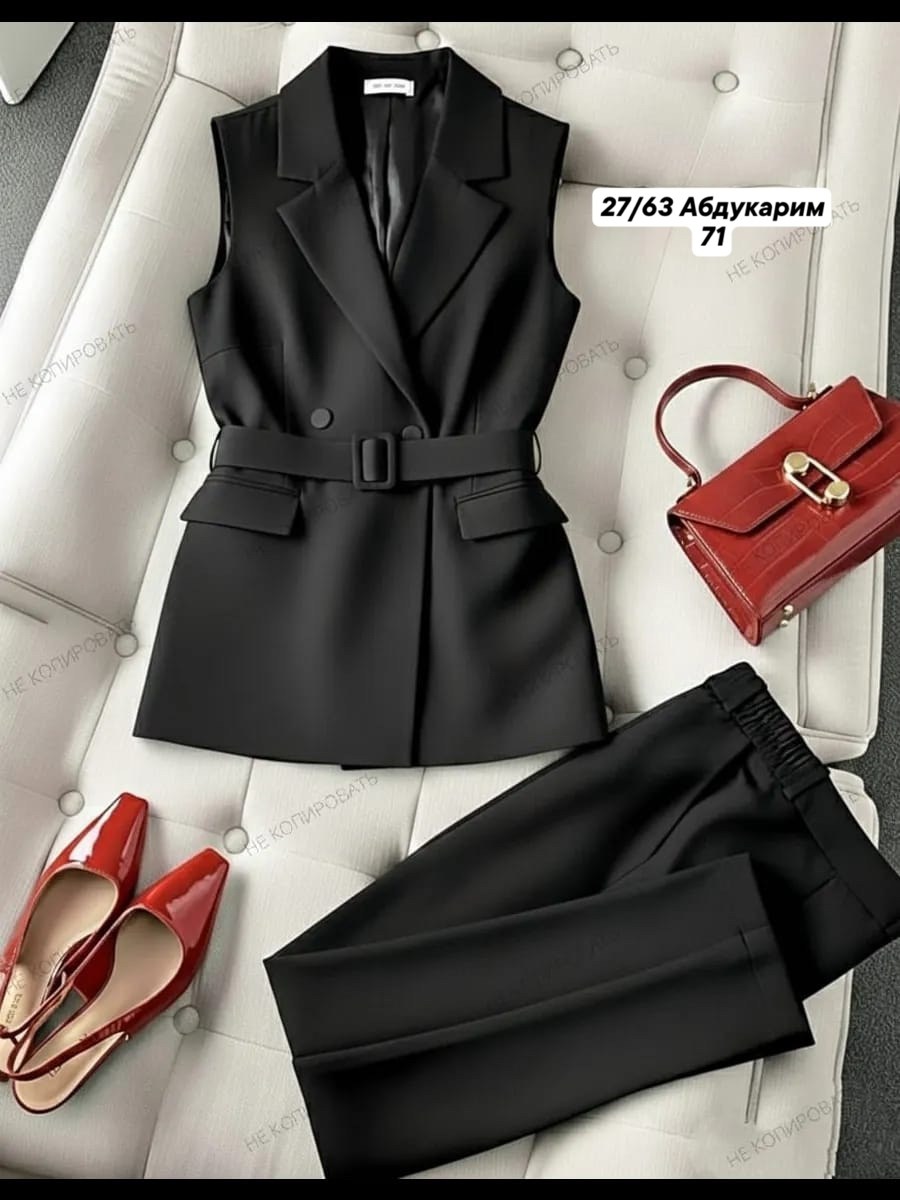 костюм женский,костюм,женский брючный костюм,костюм женский классический,жилет женский 4347/04/шоколадный