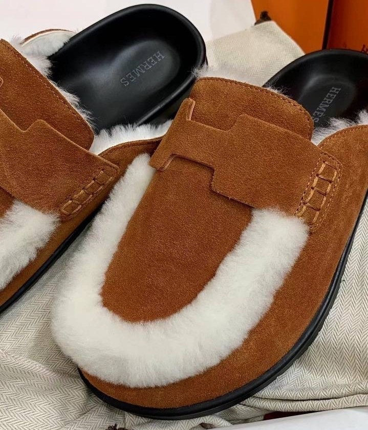 ,мюли эрмес с мехом,мюли с мехом,замшевые мюли,мюли женские