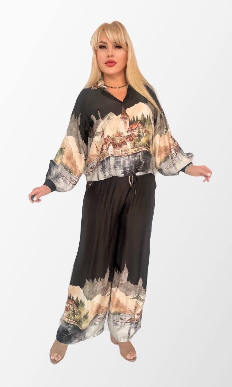 одежда для женщин,костюм,широкие брюки,блуза нарядная