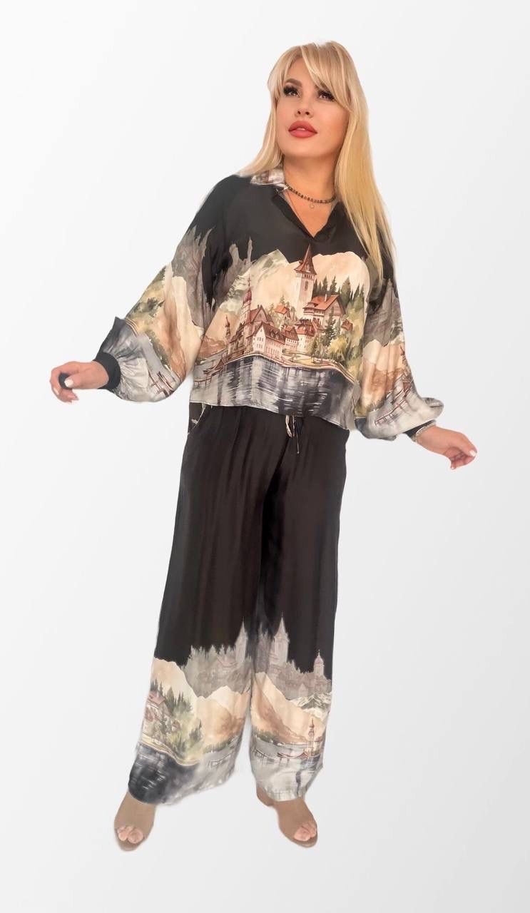 одежда для женщин,костюм,широкие брюки,блуза нарядная