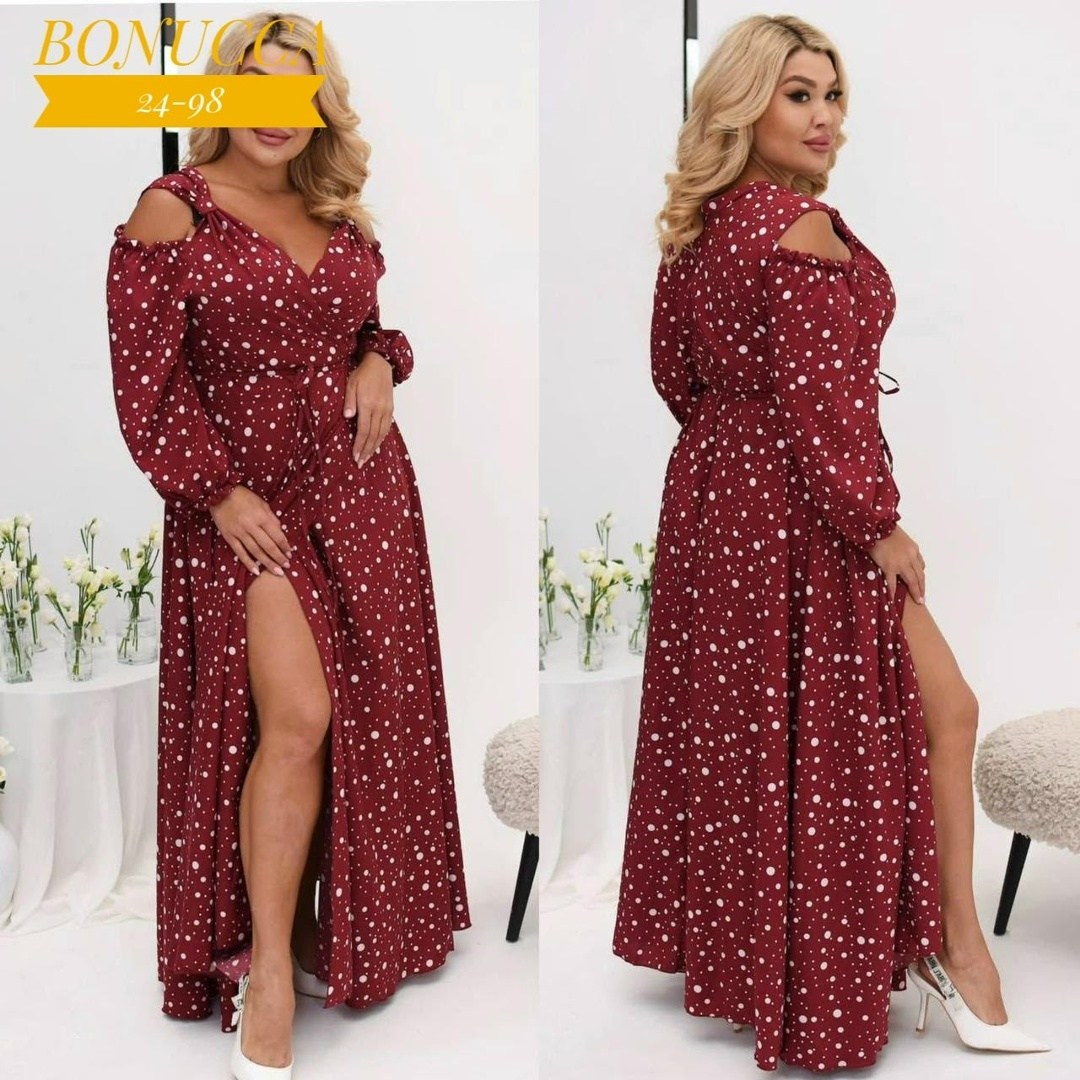 платья ,распродажа платьев,платье красное в белый горошек с длинным рукавом для полных женщин md007,женское платье,платье большие размеры