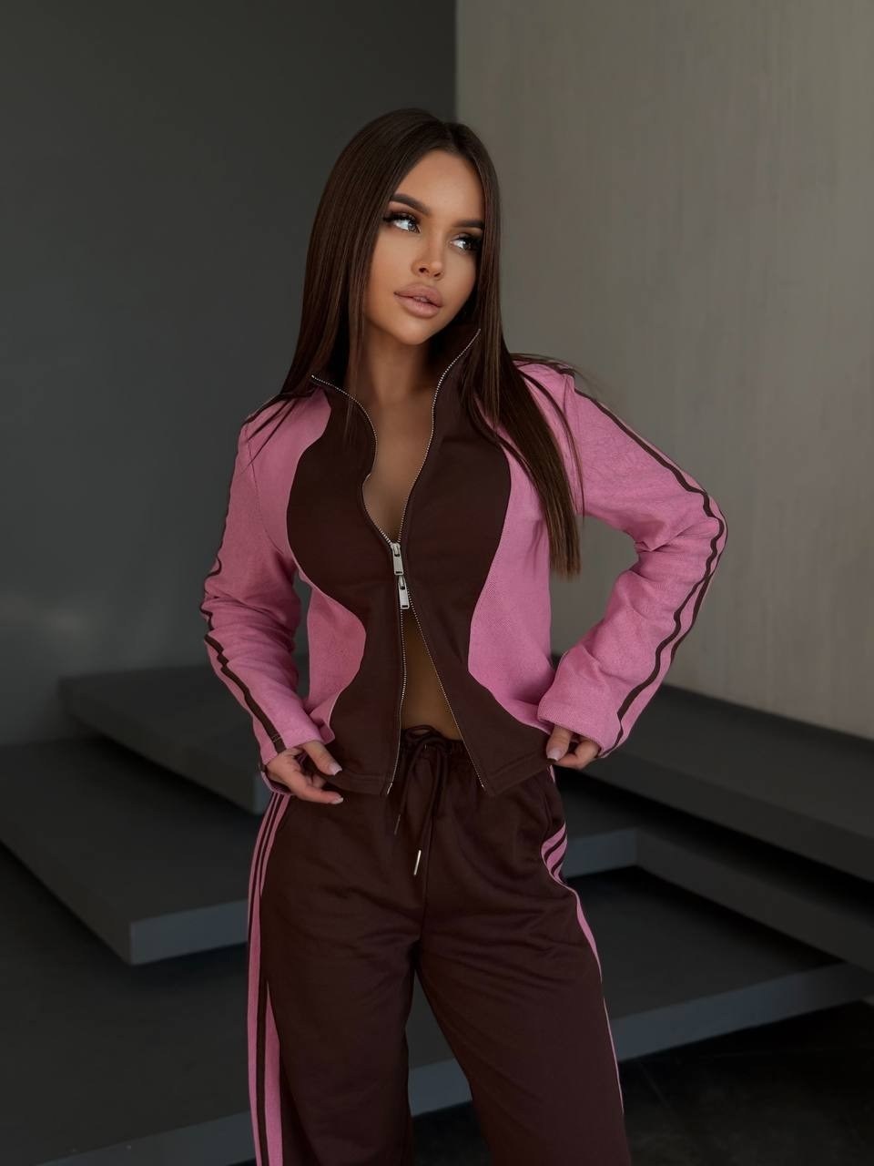 костюм спортивный со штанами палаццо и зип худи micca 442619032,женский костюм,костюм трикотажный,спортивные костюмы,костюм трикотажный женский