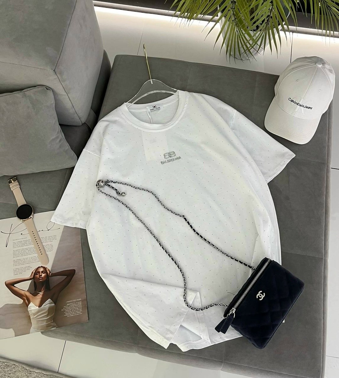 футболка со стразами оверсайз shein collection 223267776,женская футболка оверсайз со стразами,женская футболка,женская футболка оверсайз,футболка базовая со стразами оверсайз odmir 302929248