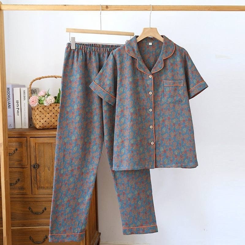 пижама женский с брюками муслин размер 46 разноцветный прозрачный,муслиновая пижама со штанами и рубашкой,пижама женский с брюками муслин размер 44 разноцветный длинный,женская пижама из муслина,пижам