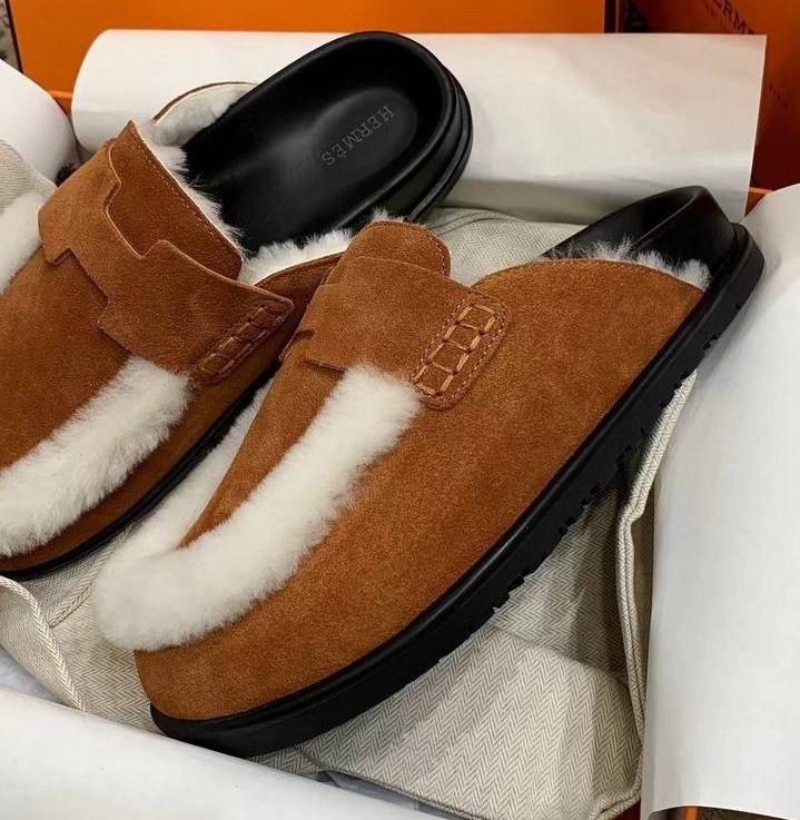 ,мюли эрмес с мехом,мюли с мехом,замшевые мюли,мюли женские