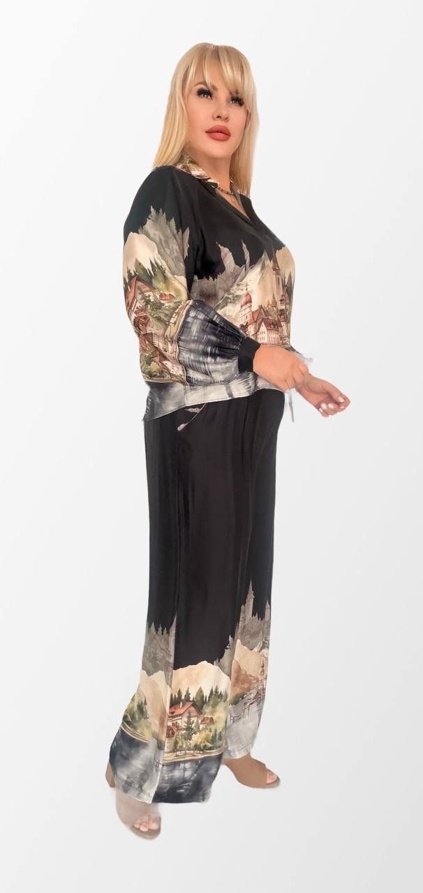 одежда для женщин,костюм,широкие брюки,блуза нарядная