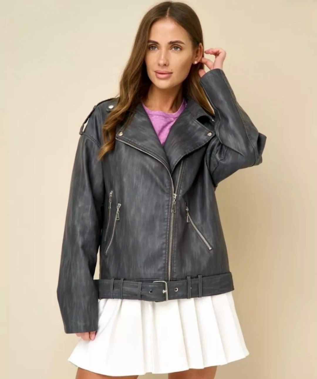 косуха оверсайз кожаная весенняя больших размеров,косуха кожаная оверсайз,косуха женская из экокожи,куртка кожаная,косуха кожаная куртка экокожа оверсайз