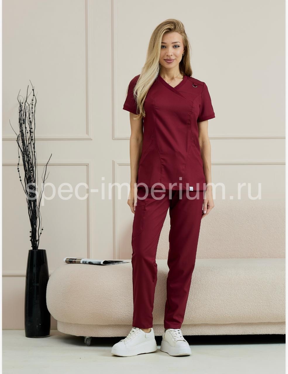 костюм медицинский женский хирургический медэлита ткань тиси цвет бордовый модель 280,костюм медицинский женский,костюм медицинский женский бордовый,медицинские костюмы,костюм врача женский