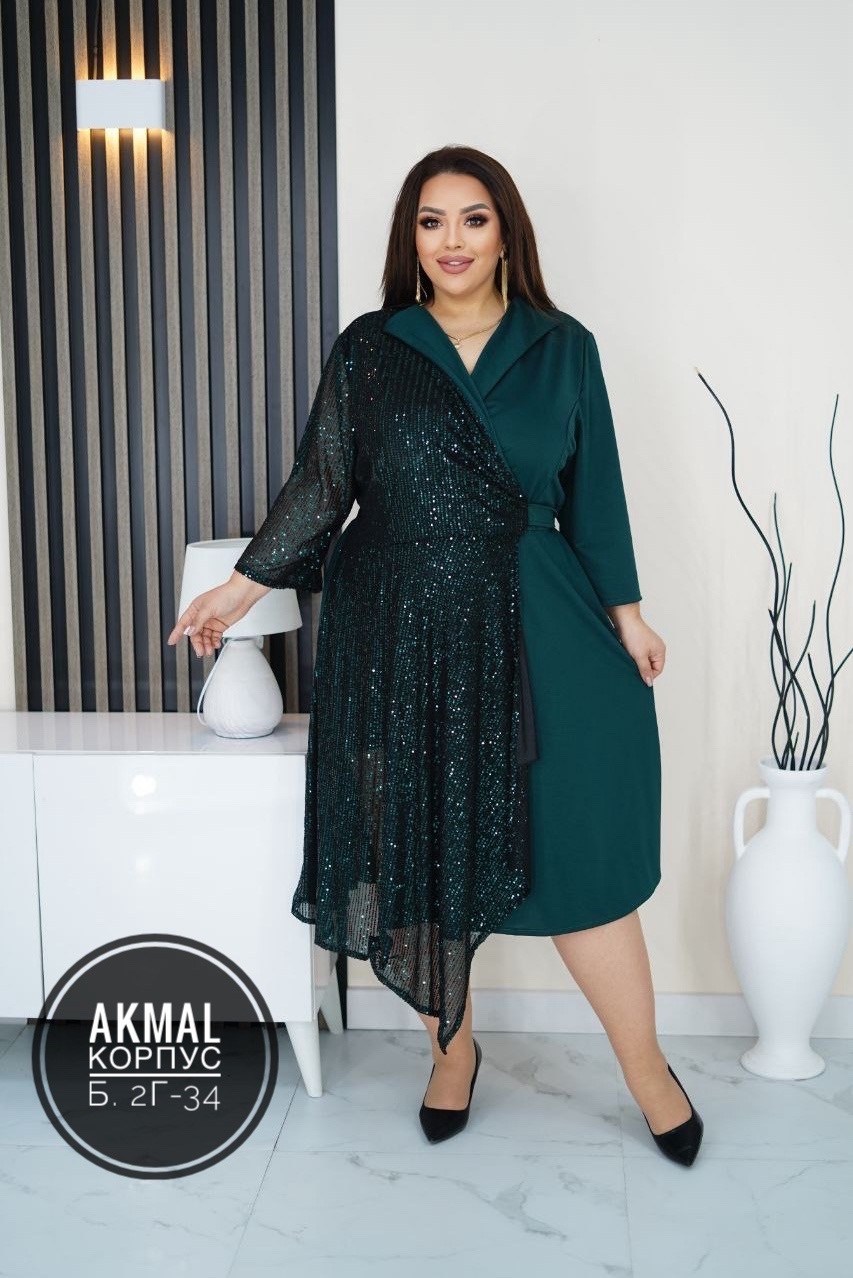 нарядное платье,платье,платье большие размеры,платье комбинированное,платье большого размера праздничное в пайетках грандфасонтекс цвет зеленый