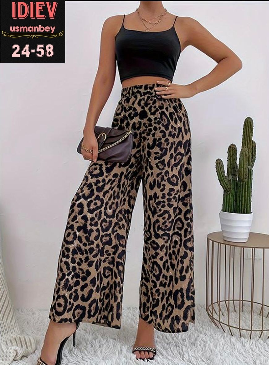 женские широкие брюки клеш леопардовые,брюки с широкими штанинами с леопардовым принтом,брюки с широкими штанинами с леопардовым принтом shein,shein vcay брюки с широкими штанинами с леопардовым принт
