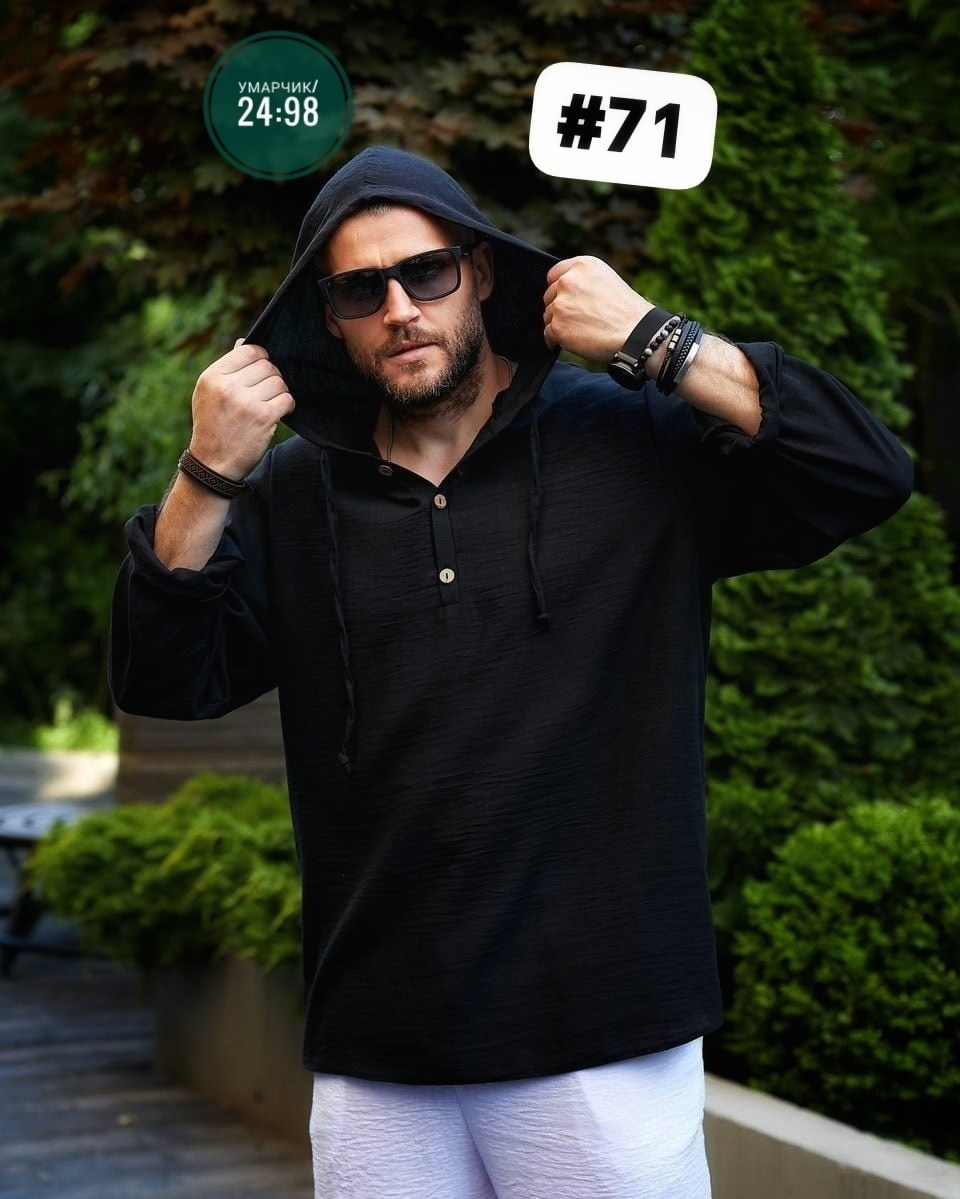 рубашка мужская с капюшоном,рубашка с капюшоном,мужская рубашка,туника мужская,мужская льняная рубашка