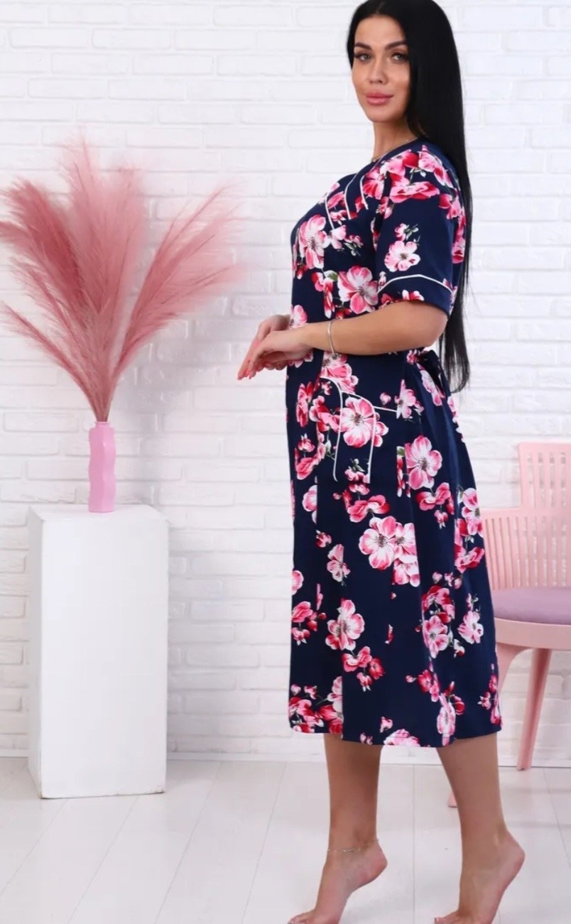 халаты женские домашние хлопок,женские халаты,халат женский 46663 сине-розовый,халат,халат женский (модель 069)