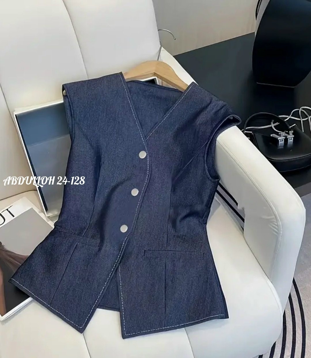 джинсовый костюм брючный палаццо с жилетом vera nova,женские костюмы,костюм брючный синий,брючные костюмы женские,джинсовые костюмы женские