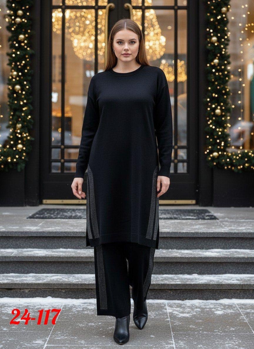 трикотажный костюм,костюм из кашемира,трикотажный костюм клеш,повседневный костюм,вязаные костюмы для женщин