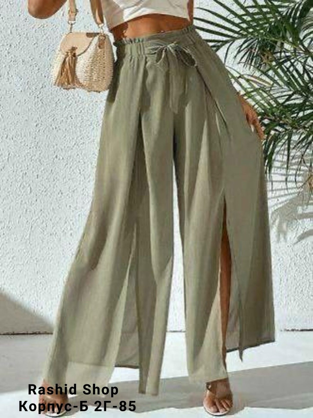 женские летние брюки с разрезами,брюки с широкими штанинами с присборенной талией с высоким разрезом,женские широкие брюки,брюки с широкими штанинами с присборенной талией с высоким разрезом shein,брю
