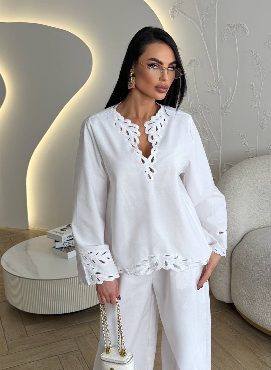 льняные костюмы,костюм белый,женские костюмы,женский модельный брючный костюм aeleseen,брючный комплект