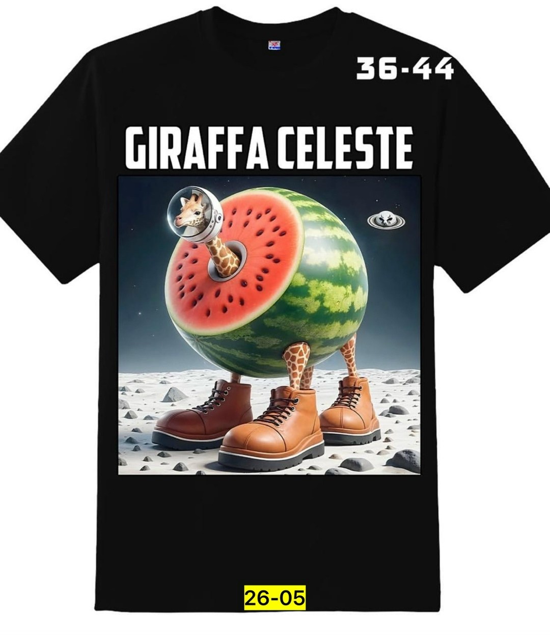 giraffa celeste,a watermelon with a giraffe in the middle of it's legs,футболка с рисунком,girafa celeste итальянский космический жираф,футболки мужские с принтом