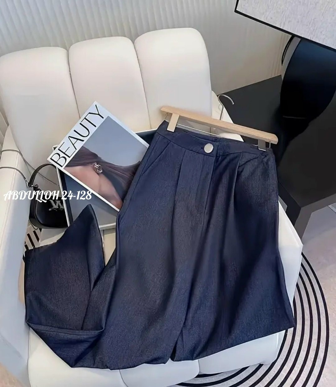 джинсовый костюм брючный палаццо с жилетом vera nova,женские костюмы,костюм брючный синий,брючные костюмы женские,джинсовые костюмы женские