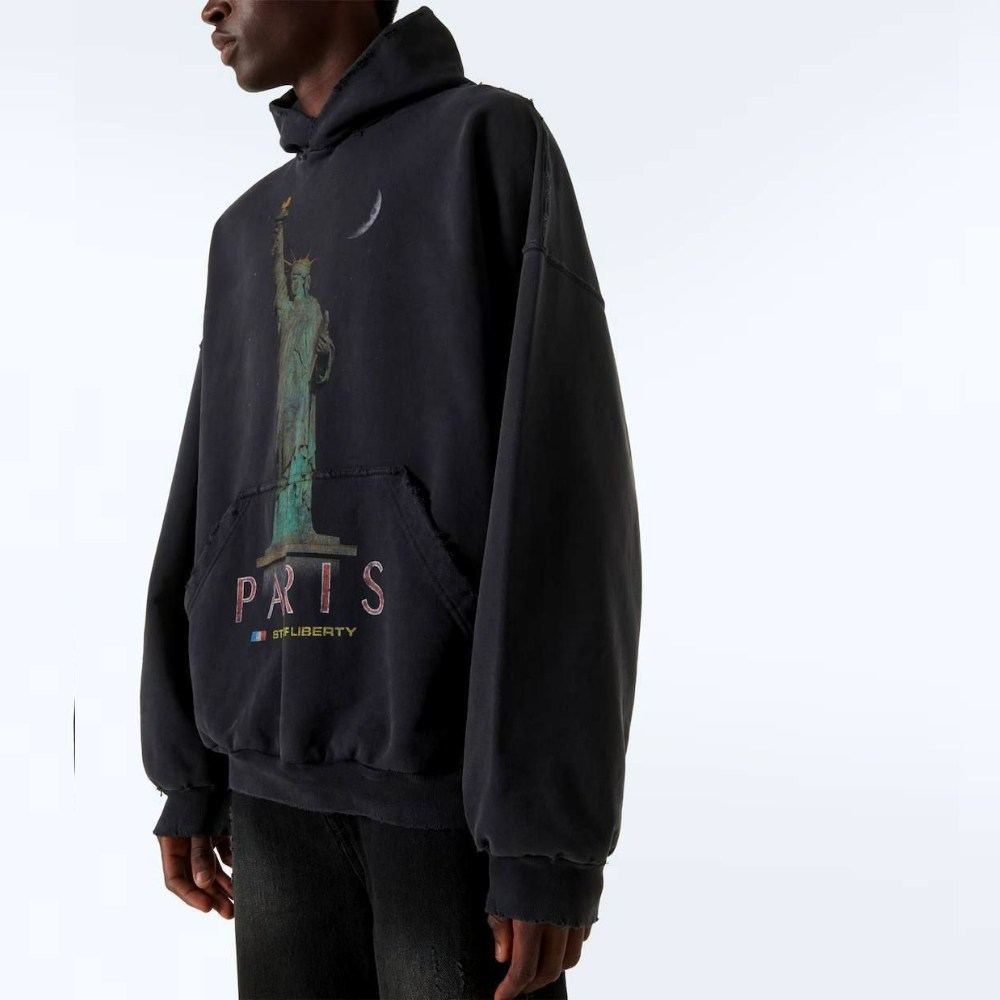 balenciaga худи paris liberty с эффектом потертости черный,худи balenciaga,худи balenciaga paris,худи баленсиага,толстовка balenciaga