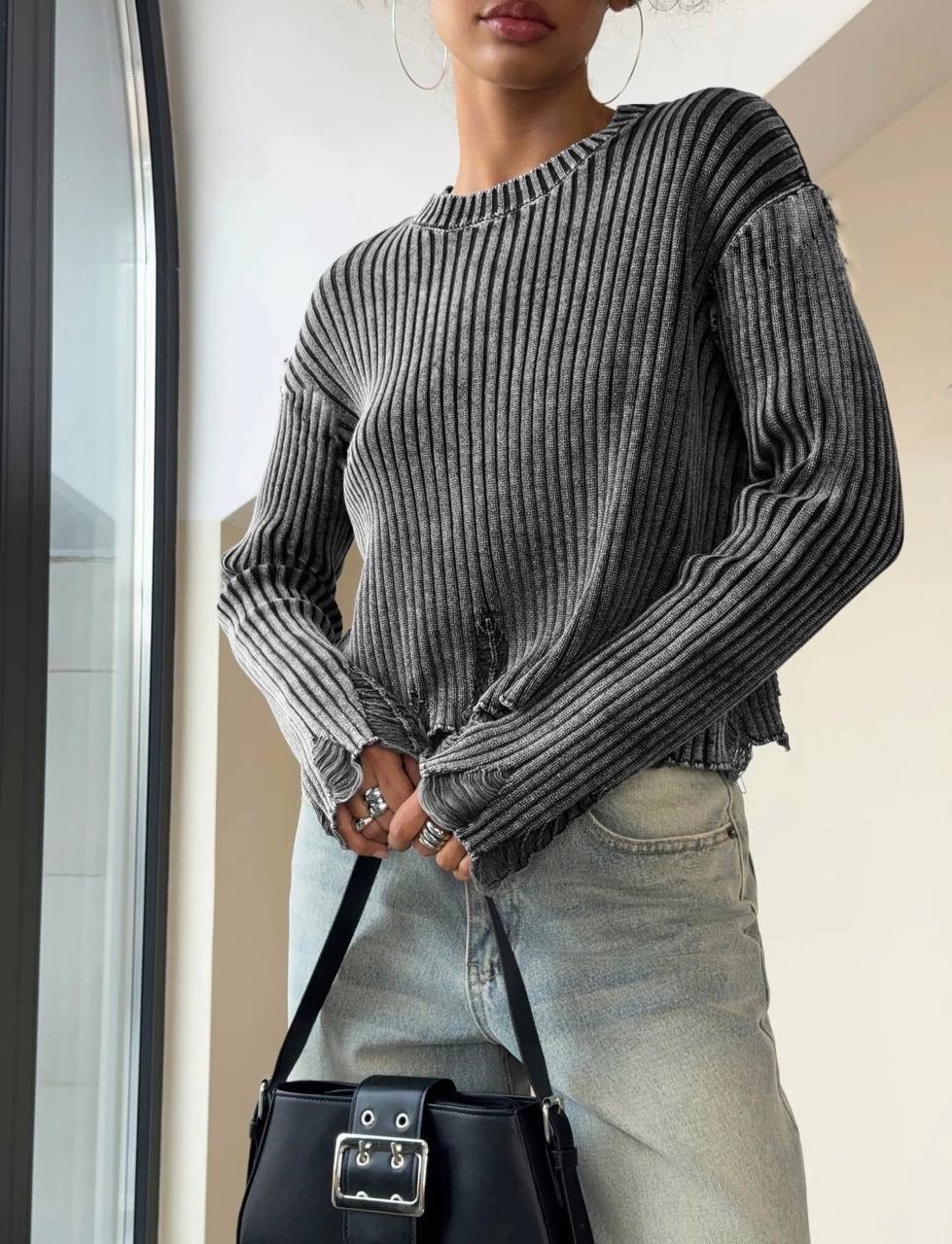 стильный свитер,джемпер,женские джемпера,кофта женская,свитер укороченный оверсайз рваный вязаный jonda