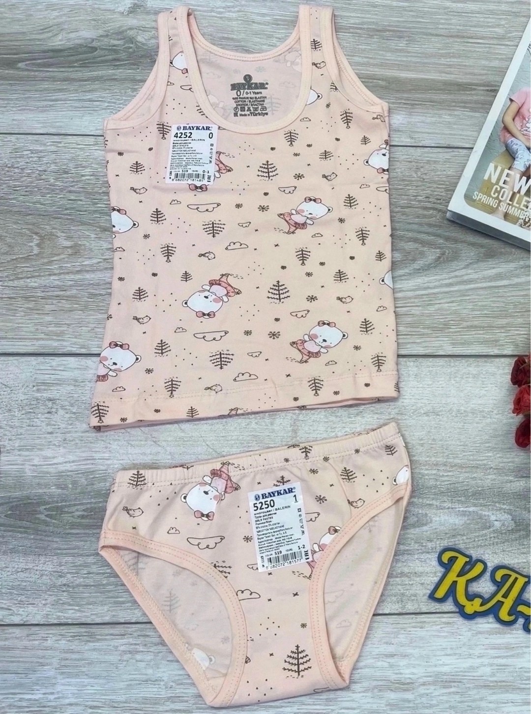 турецкое детское нижнее белье,комплекты нижнего белья для девочек,комплект baykar golden fish для девочки розовый,детское нижнее белье,комплект baykar golden fish для девочки