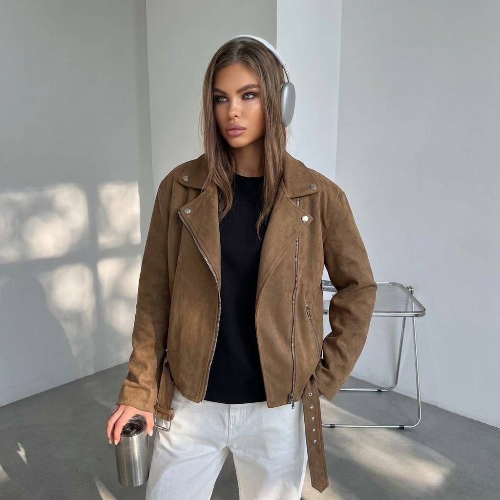 косуха кожаная куртка оверсайз saint shine,куртка косуха,куртка кожаная,куртка женская,куртка косуха из эко замши коричневого цвета