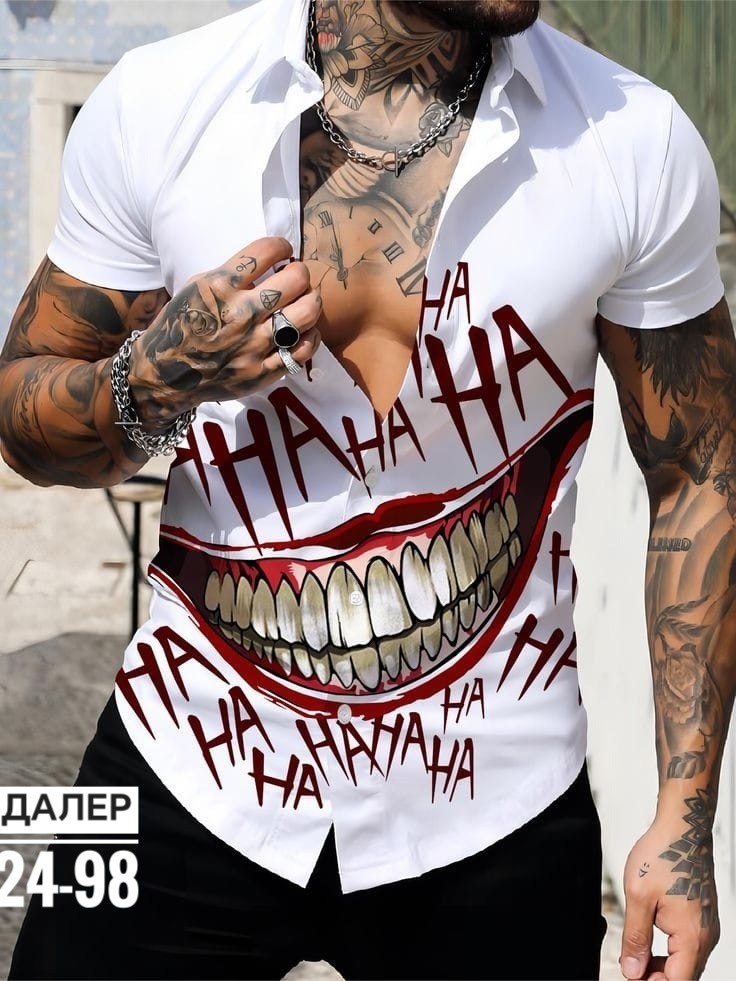 мужская рубашка с принтом,мужская рубашка с короткими рукавами,рубашка с принтом,мужская рубашка,рубашка с газетным принтом