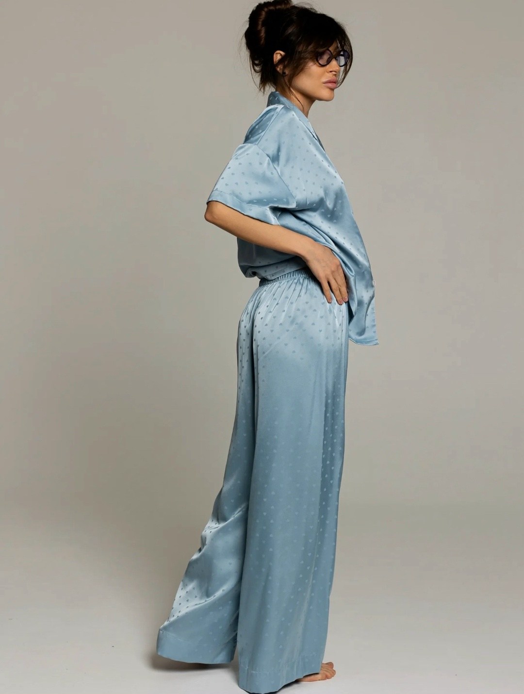 пижама с широкими штанами,пижама с широкими брюками,пижама для женщин с,костюм пижамный кимоно focoso,пижама с брюками палаццо