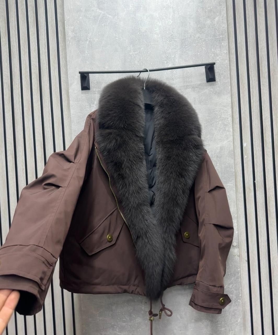 куртка - пуховик с мехом песца city furs,куртка коричневая,кожаная куртка с мехом,кожаная куртка с мехом песца,парка мехом