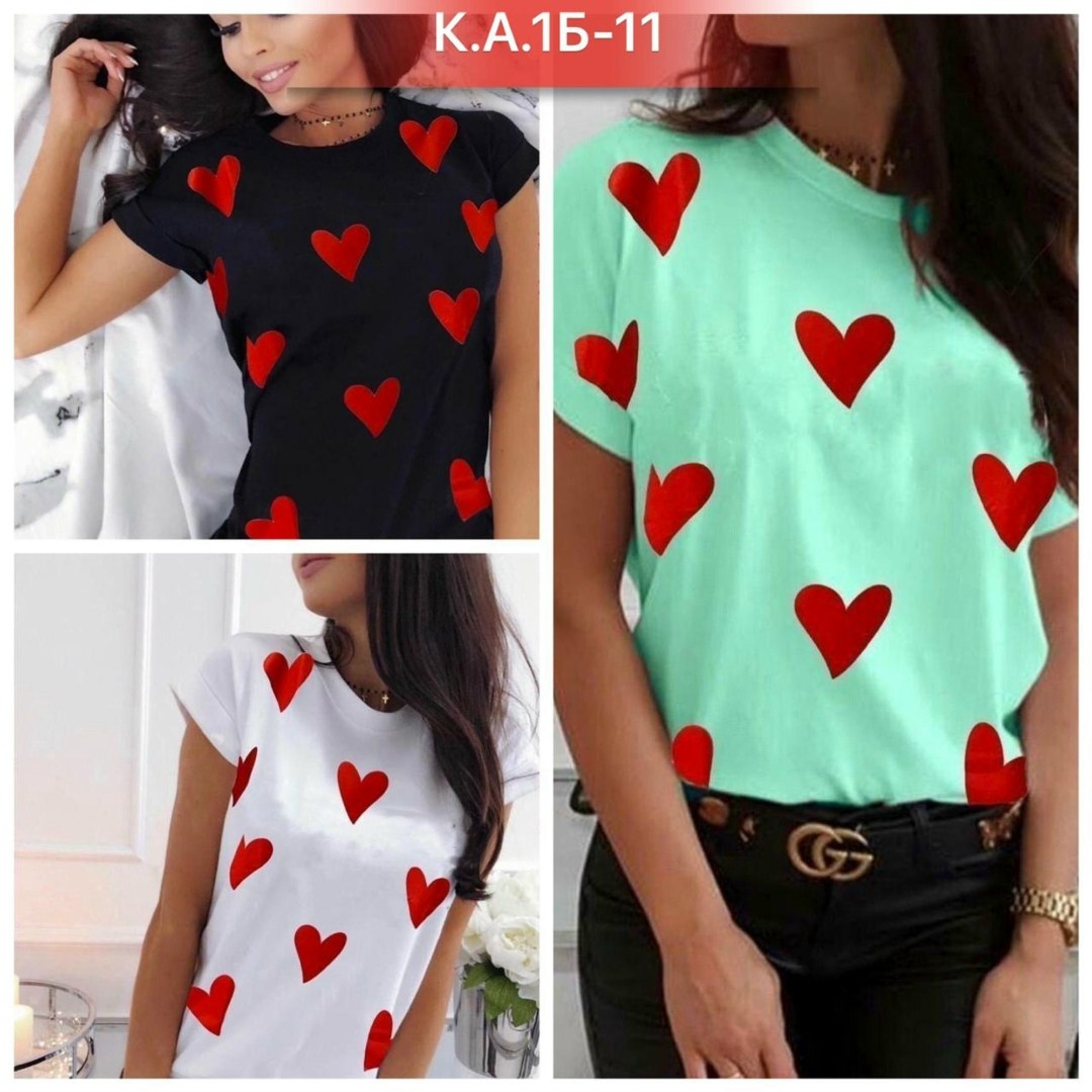 футболка женская,футболка женская с принтом сердечки,летние футболки,футболка футболка женская,женские футболки 2025