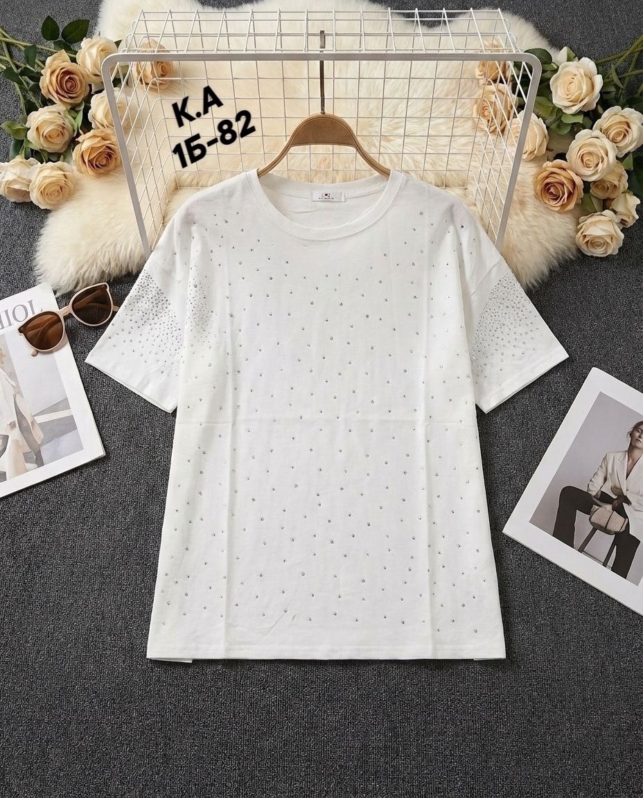 футболка женская оверсайз со стразами fineness,женская футболка,футболка оверсайз женская со стразами,футболка оверсайз со стразами удлиненная нарядная got u,футболка стразы оверсайз