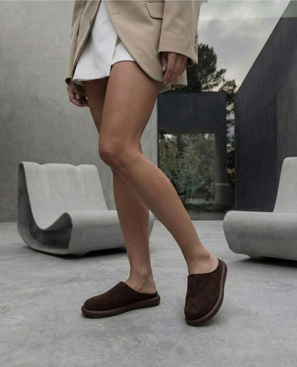 замшевые сабо,мюли замшевые,тапочки на плоской подошве, женская,женские шлепанцы