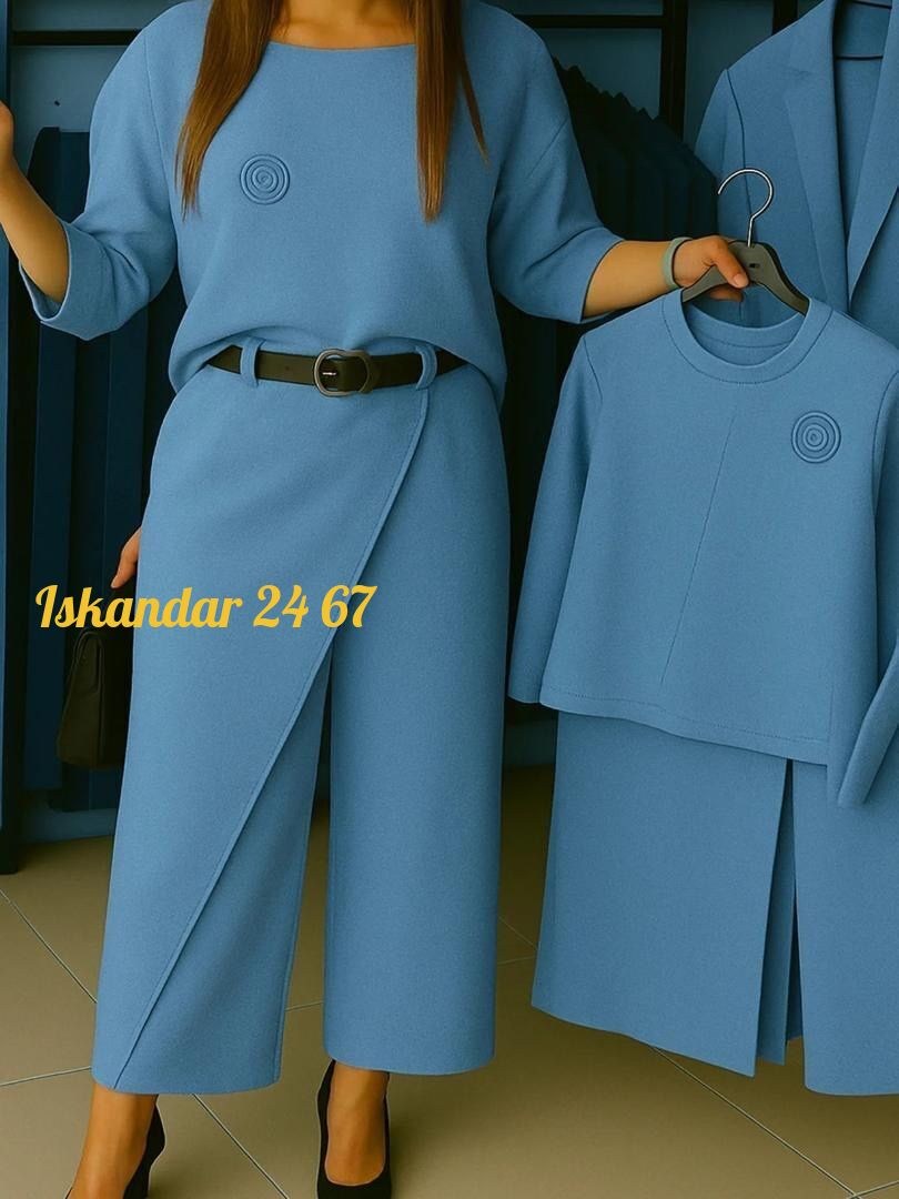 голубой брючный костюм женский,брючный костюм,блуза, кюлоты taita plus 2319 бирюза,женские костюмы с юбкой,брючный костюм голубой