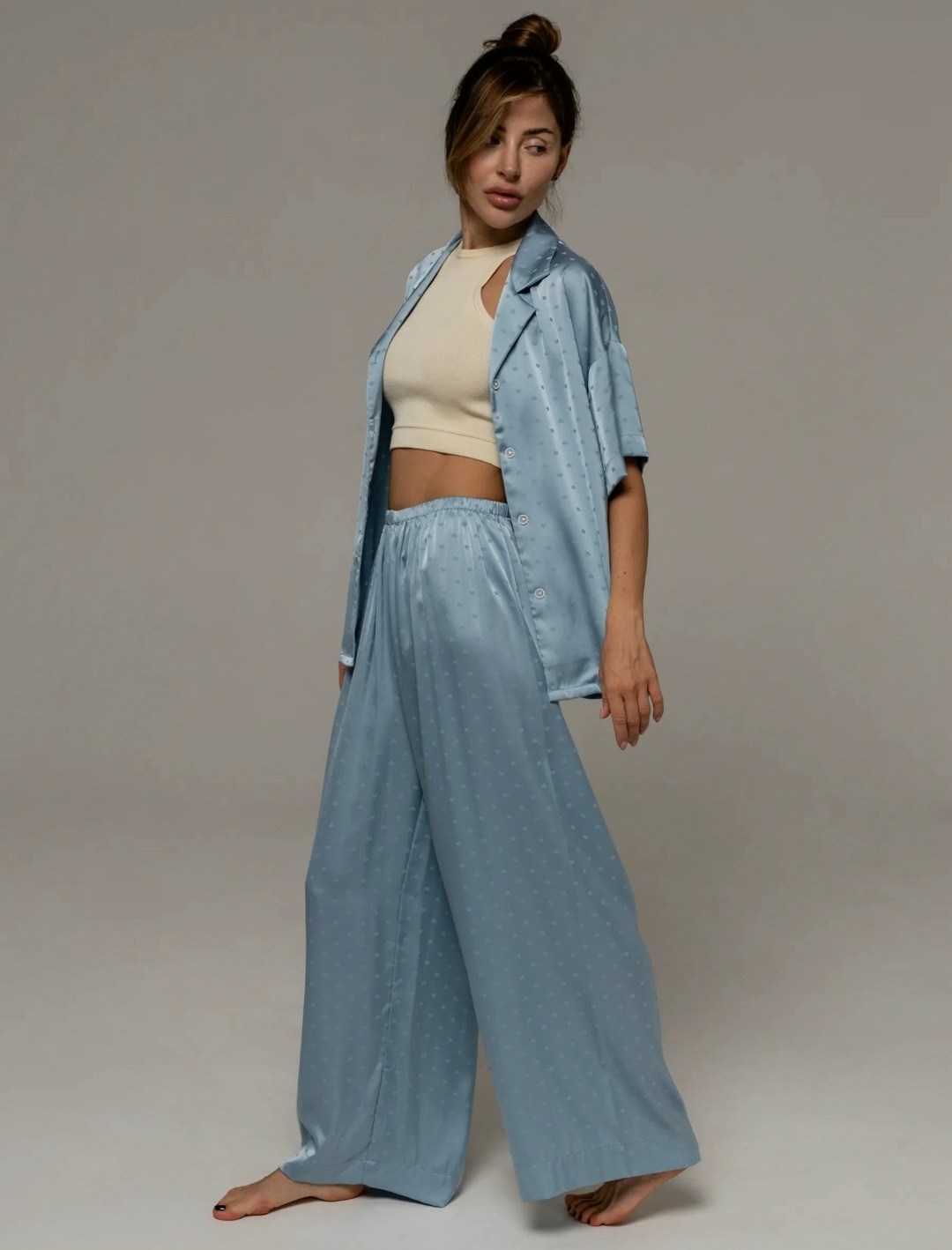 пижама с широкими штанами,пижама с широкими брюками,пижама для женщин с,костюм пижамный кимоно focoso,пижама с брюками палаццо