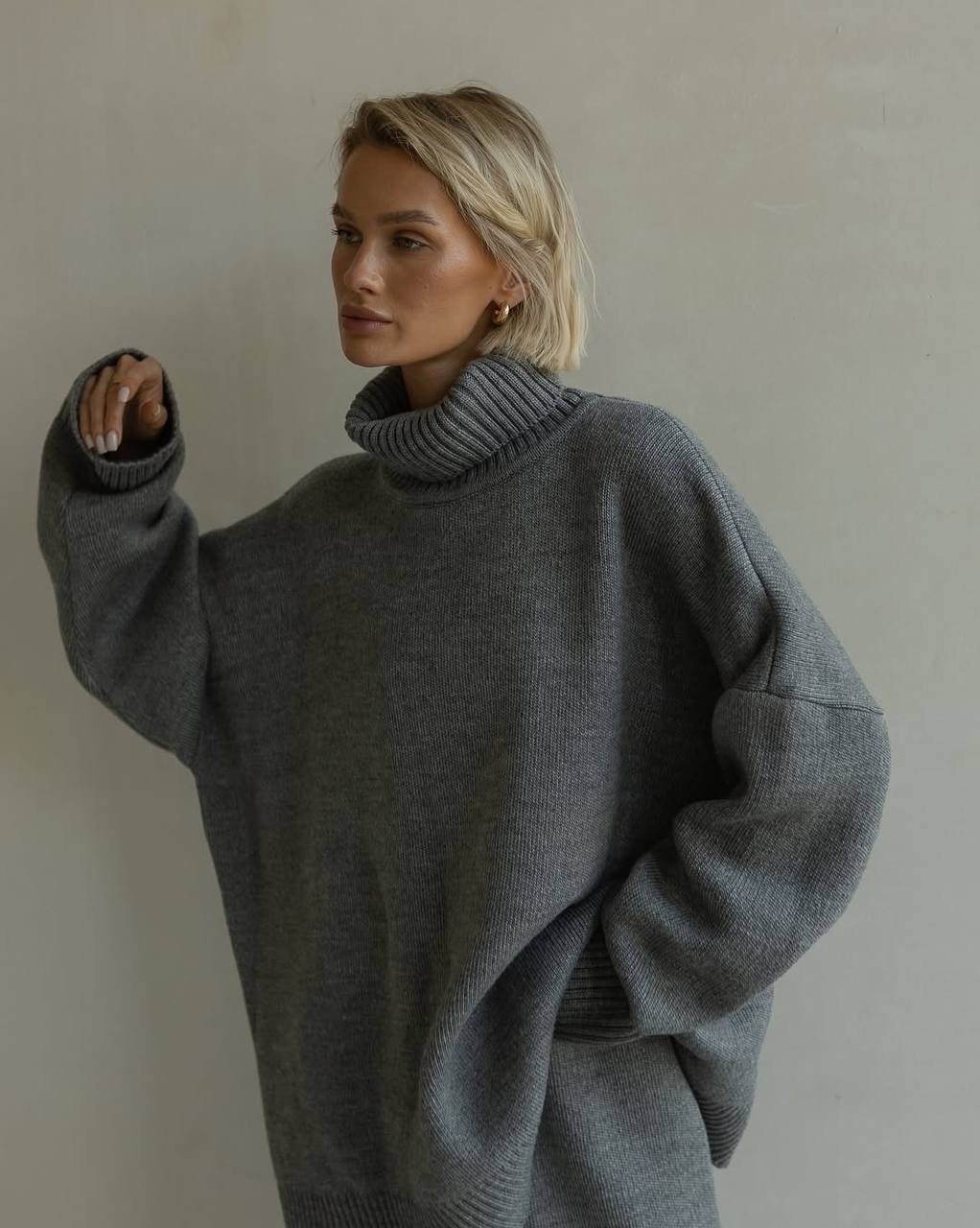 свитер оверсайз,свитер,свитер оверсайз с горлом удлиненный серый,свитер оверсайз с высокой горловиной серый,свитер оверсайз с горлом