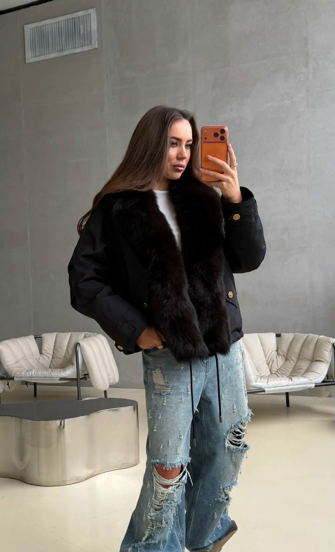 куртка - пуховик с мехом песца city furs,куртка коричневая,кожаная куртка с мехом,кожаная куртка с мехом песца,парка мехом