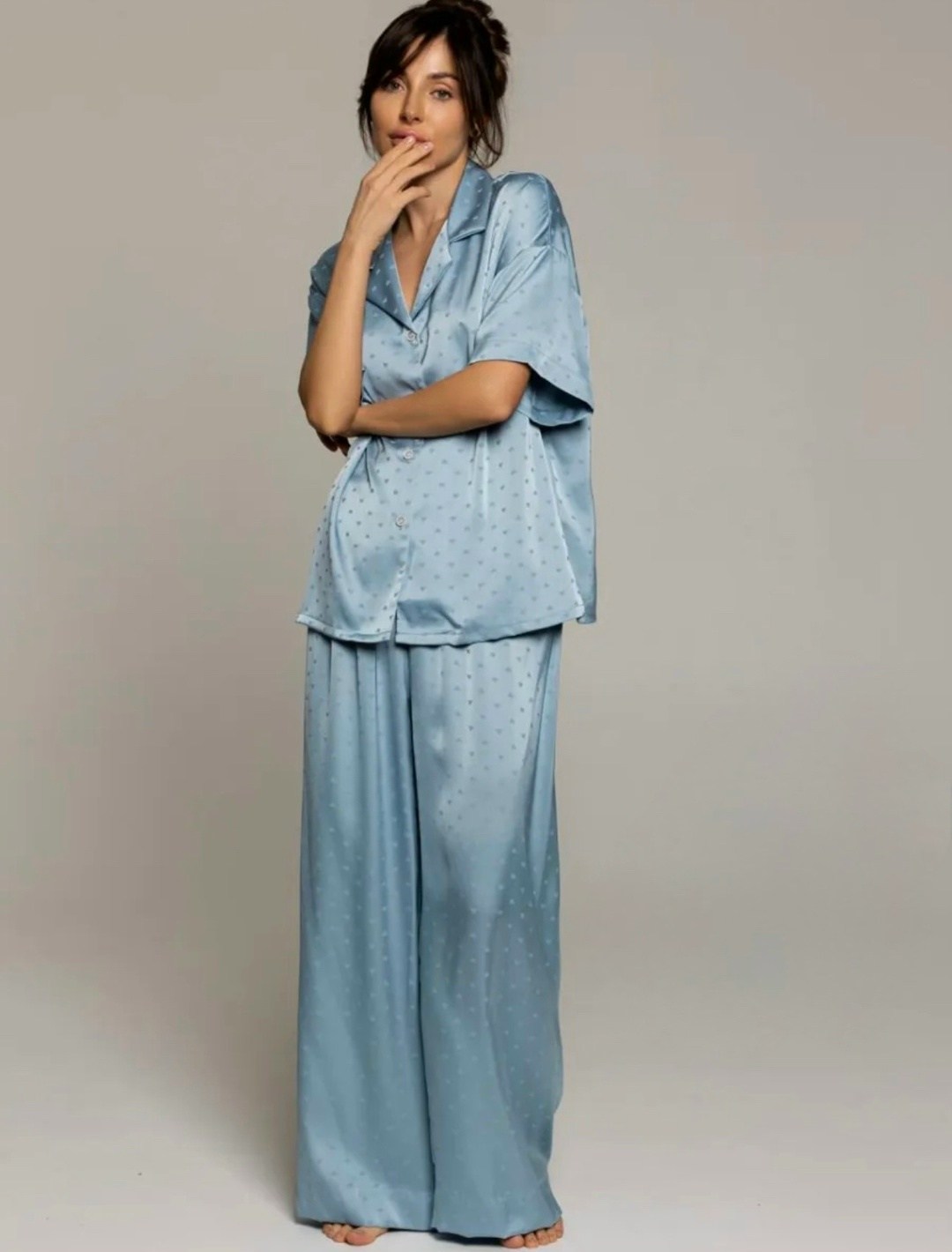 пижама с широкими штанами,пижама с широкими брюками,пижама для женщин с,костюм пижамный кимоно focoso,пижама с брюками палаццо