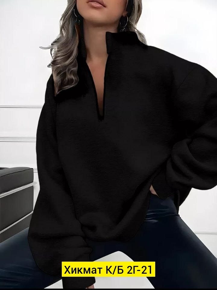 свитшот женская,женская кофта,sun victoria-women's black polo neck oversize 3 thread ribbed sweatshirt,свитшот молнией,однотонная толстовка