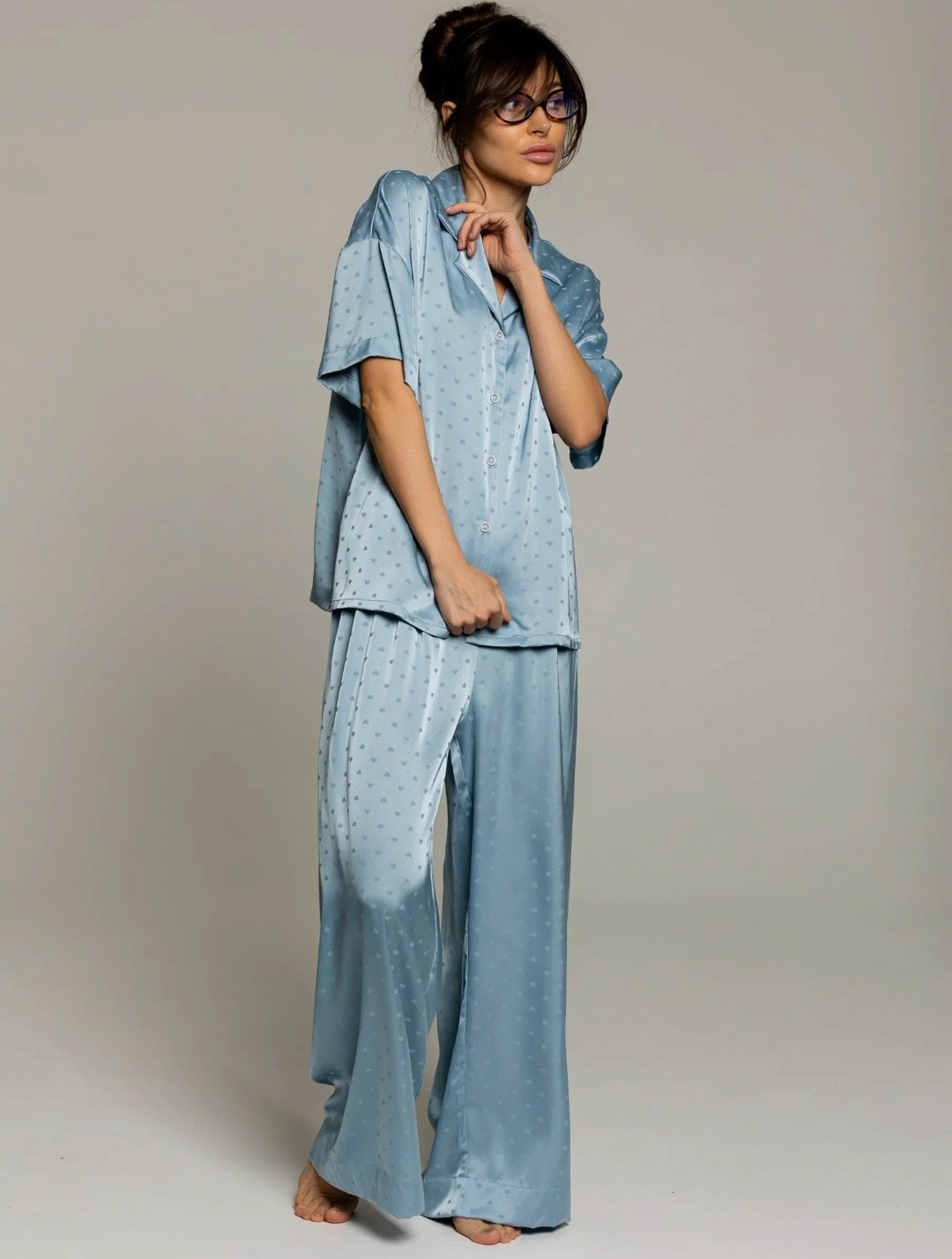 пижама с широкими штанами,пижама с широкими брюками,пижама для женщин с,костюм пижамный кимоно focoso,пижама с брюками палаццо