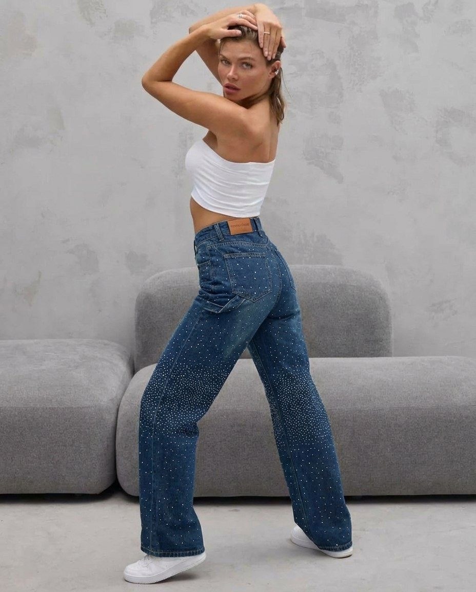 джинсы широкие с высокой посадкой dh fashion цвет синий,джинсы широкие,джинсы широкие с высокой посадкой dh fashion,женские джинсы,широкие женские джинсы